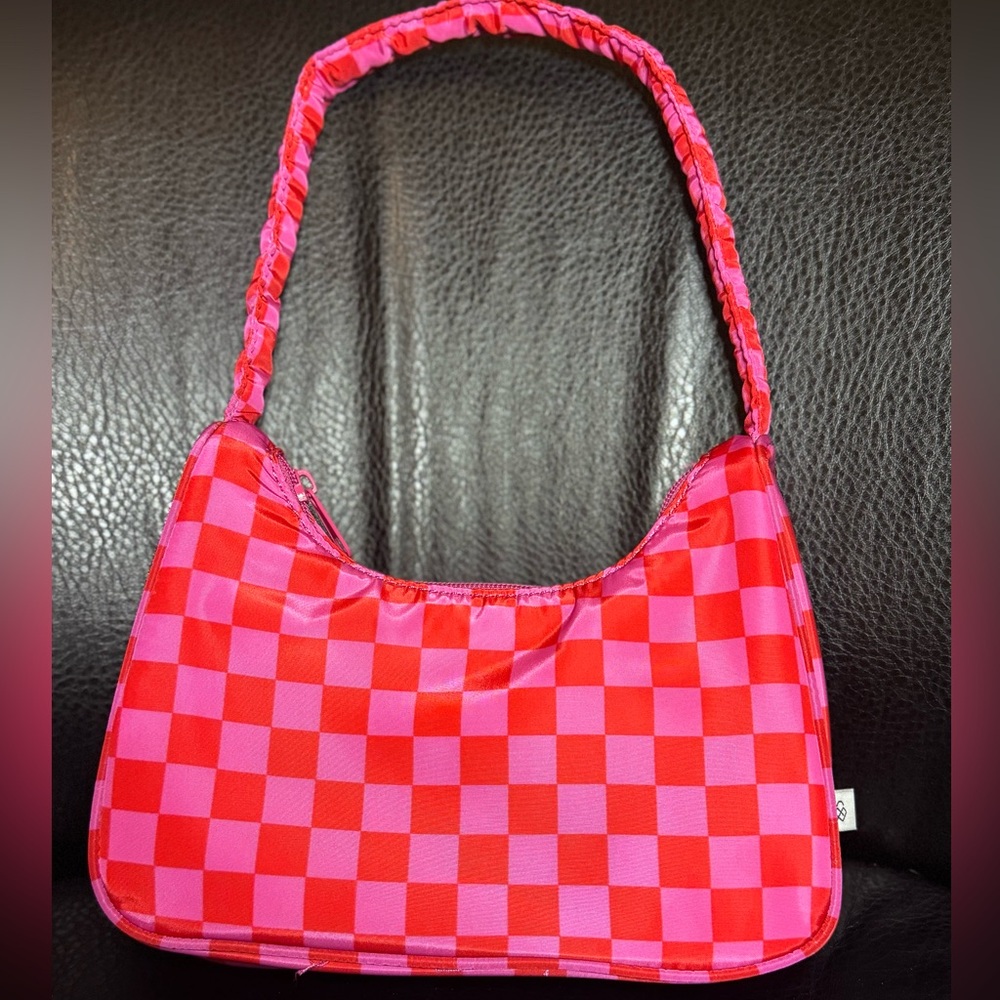 STREET LEVEL Purse Lily Checkered Nylon Baguette Pink Bag Y2K Fashion